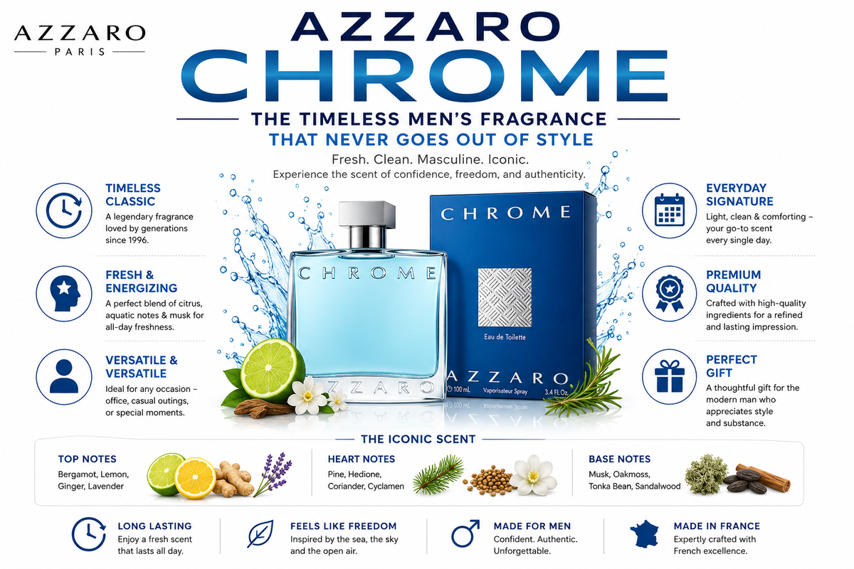 Azzaro Chrome EDT 100ml bottle - timeless aquatic fragrance review for men